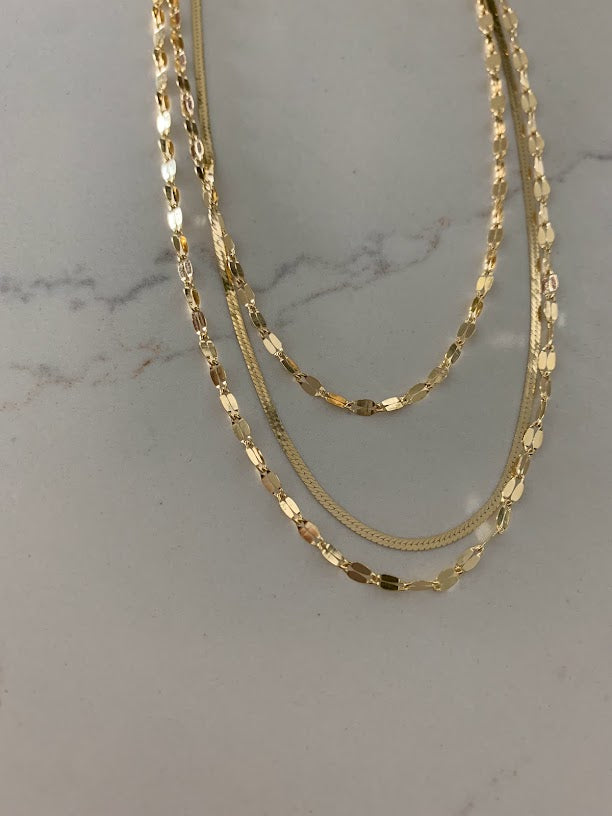 Mirror Herringbone Trio Necklace in Gold over Sterling Silver | Excellent Quality