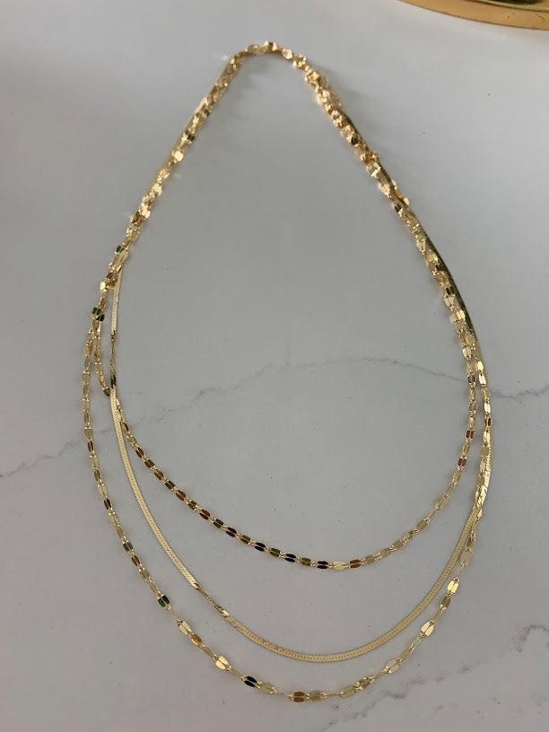Mirror Herringbone Trio Necklace in Gold over Sterling Silver | Excellent Quality
