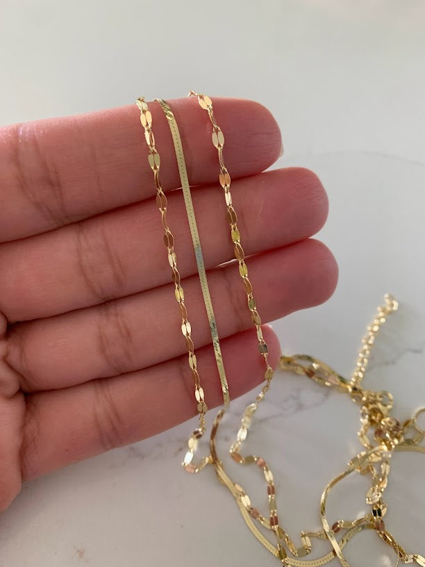 Mirror Herringbone Trio Necklace in Gold over Sterling Silver | Excellent Quality