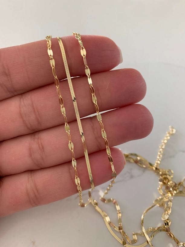 Mirror Herringbone Trio Necklace in Gold over Sterling Silver | Excellent Quality