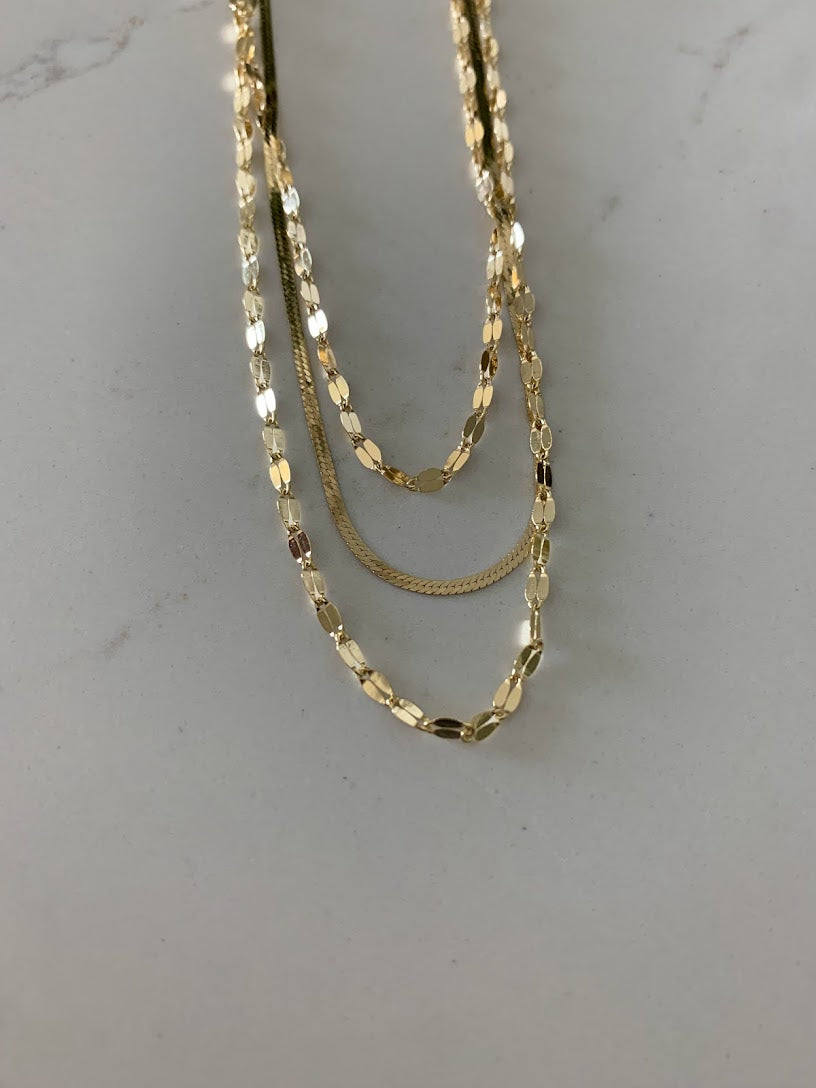 Mirror Herringbone Trio Necklace in Gold over Sterling Silver | Excellent Quality