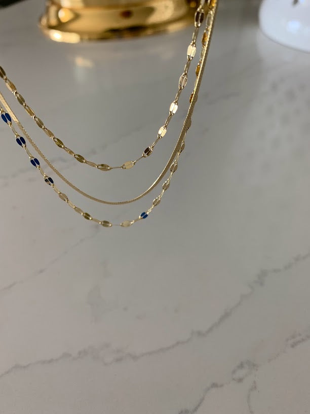Mirror Herringbone Trio Necklace in Gold over Sterling Silver | Excellent Quality