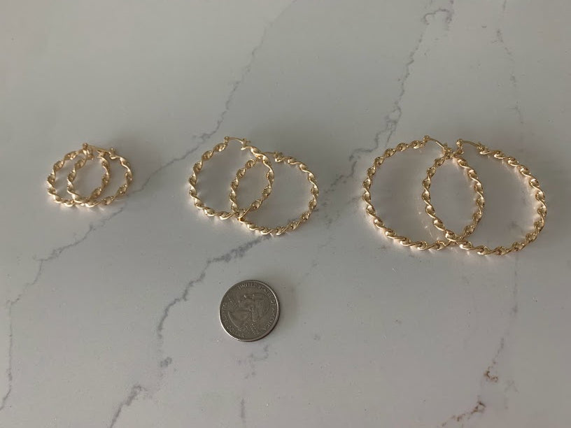 Twisted Hoops in 18K Gold Filled, Gold Hoops, Gold Filled Hoops, Gold Filled Earrings, Gold Thin Hoops, JLO Hoops, 30-50MM