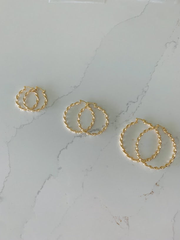 Twisted Hoops in 18K Gold Filled, Gold Hoops, Gold Filled Hoops, Gold Filled Earrings, Gold Thin Hoops, JLO Hoops, 30-50MM