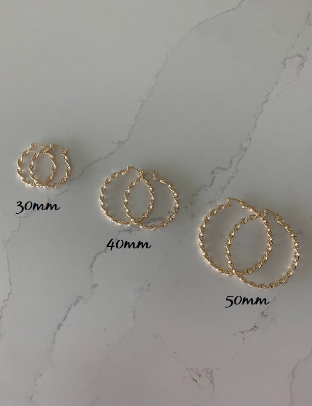 Twisted Hoops in 18K Gold Filled, Gold Hoops, Gold Filled Hoops, Gold Filled Earrings, Gold Thin Hoops, JLO Hoops, 30-50MM