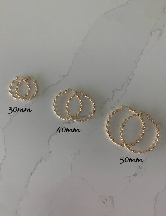 Twisted Hoops in 18K Gold Filled, Gold Hoops, Gold Filled Hoops,  Gold Filled Earrings, Gold Thin Hoops, JLO Hoops, 30-50MM