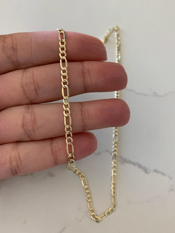 14K Yellow Yellow 3.5mm Hollow Figaro 3+1 Chain, Figaro Necklace, Mens Chain, Unisex Chain, Figaro, Gold Figaro Chain Necklace