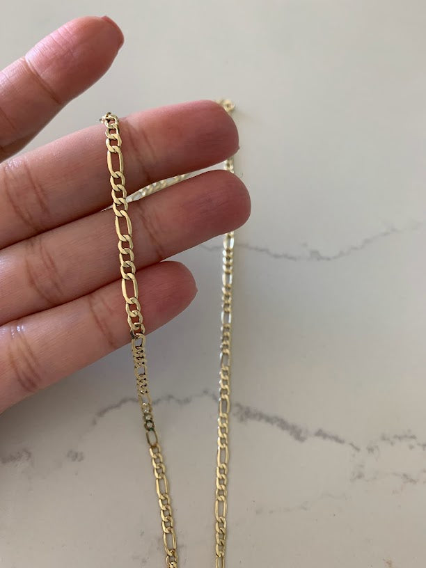 14K Yellow Yellow 3.5mm Hollow Figaro 3+1 Chain, Figaro Necklace, Mens Chain, Unisex Chain, Figaro, Gold Figaro Chain Necklace