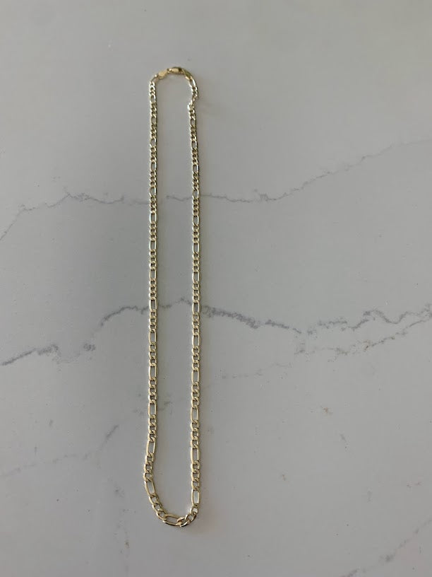 14K Yellow Yellow 3.5mm Hollow Figaro 3+1 Chain, Figaro Necklace, Mens Chain, Unisex Chain, Figaro, Gold Figaro Chain Necklace
