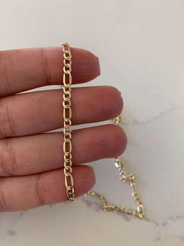 14K Yellow Yellow 3.5mm Hollow Figaro 3+1 Chain, Figaro Necklace, Mens Chain, Unisex Chain, Figaro, Gold Figaro Chain Necklace
