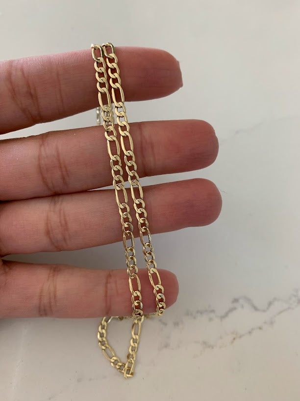 14K Yellow Yellow 3.5mm Hollow Figaro 3+1 Chain, Figaro Necklace, Mens Chain, Unisex Chain, Figaro, Gold Figaro Chain Necklace