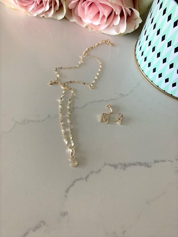 14K Gold Dainty CZ Initial