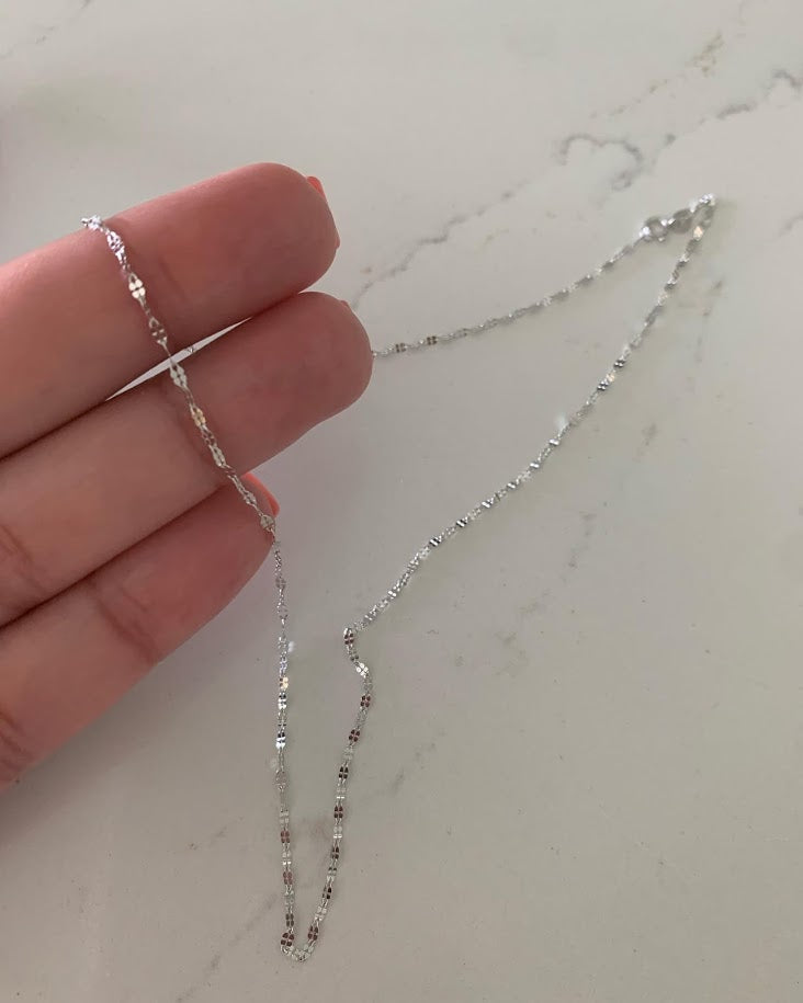1.7MM 14K White Gold Twisted Mirror Chain