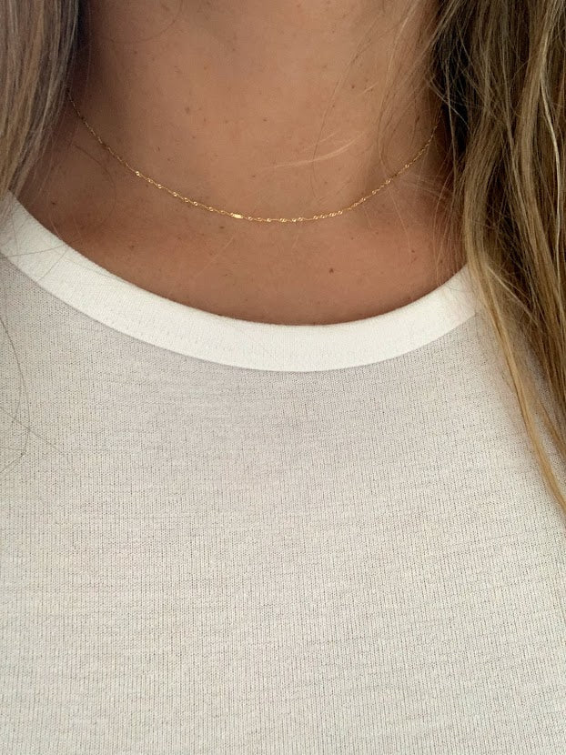 14K Yellow Gold 1.3 MM Singapore with Bar Chain