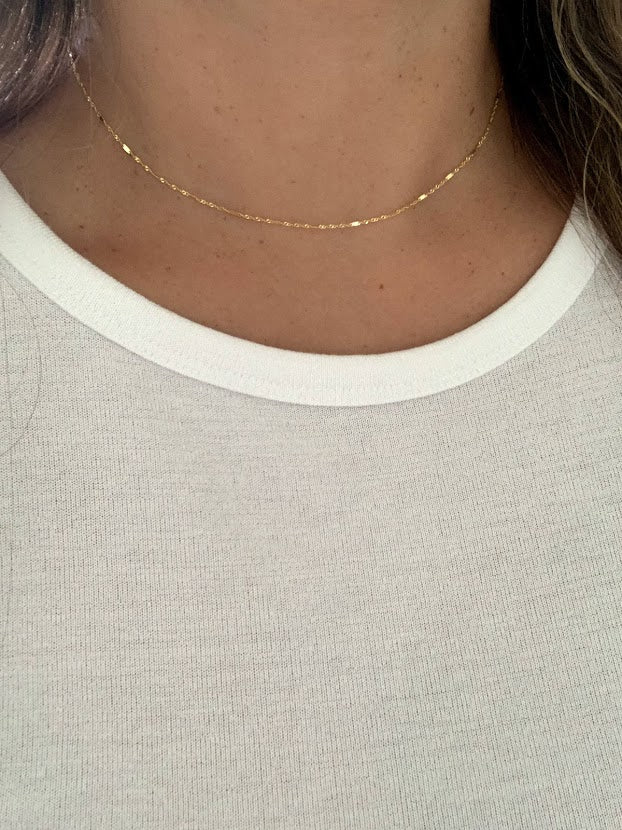 14K Yellow Gold 1.3 MM Singapore with Bar Chain