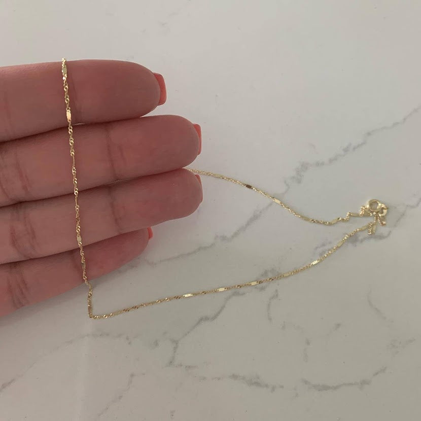 14K Yellow Gold 1.3 MM Singapore with Bar Chain