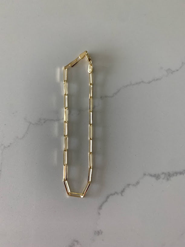 14K Solid Gold Paperclip Bracelet, Triangle Diamond Cut Solid Gold, Gift For Her, 7.5" long 3MM Wide, Real Gold Bracelet, Lightweight, Women