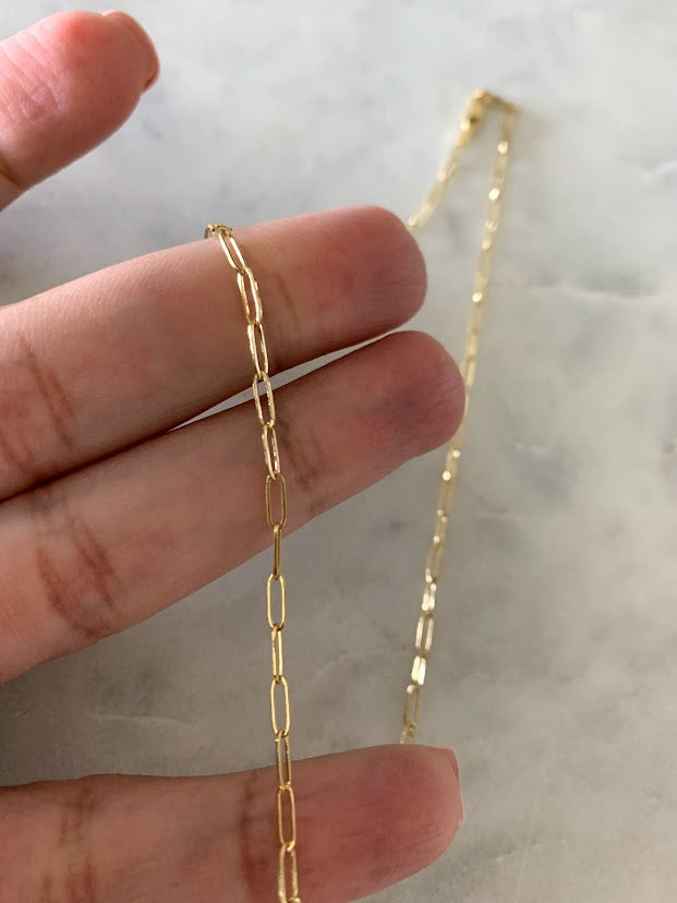 2MM Solid 14K Gold Square Paperclip Necklace Chain