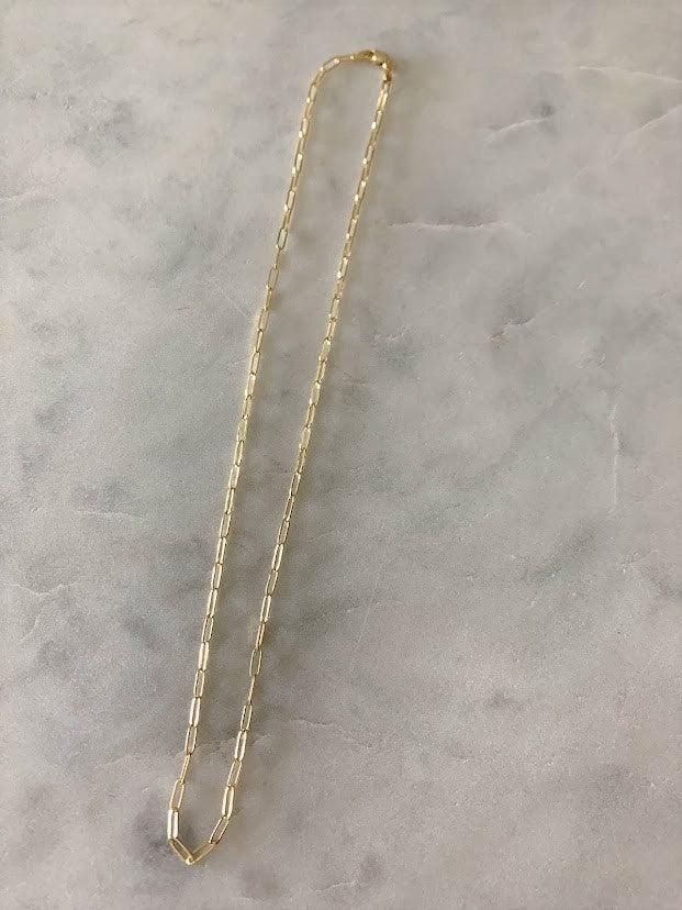 2MM Solid 14K Gold Square Paperclip Necklace Chain