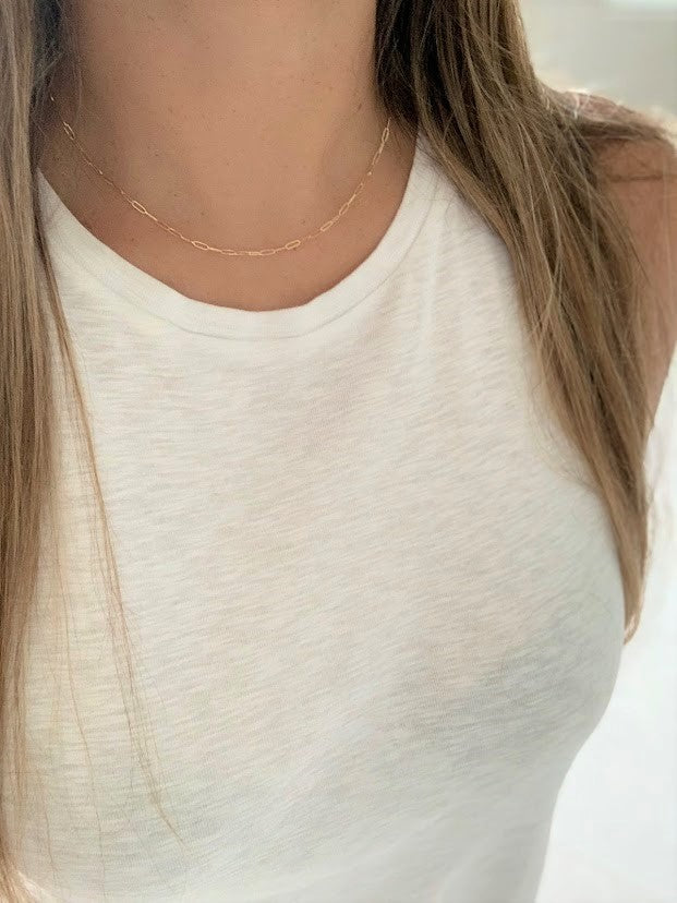 2MM Solid 14K Gold Square Paperclip Necklace Chain