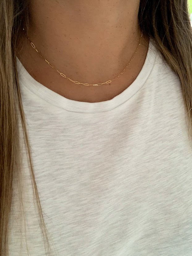2MM Solid 14K Gold Square Paperclip Necklace Chain