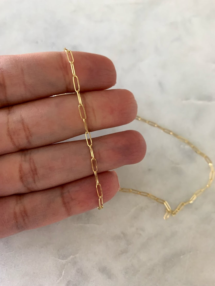 2MM Solid 14K Gold Square Paperclip Necklace Chain