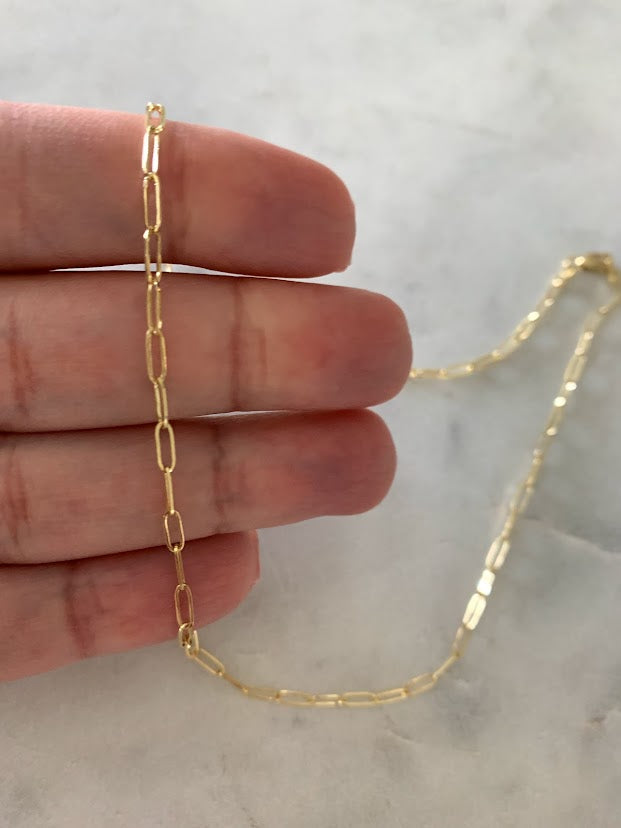 2MM Solid 14K Gold Square Paperclip Necklace Chain
