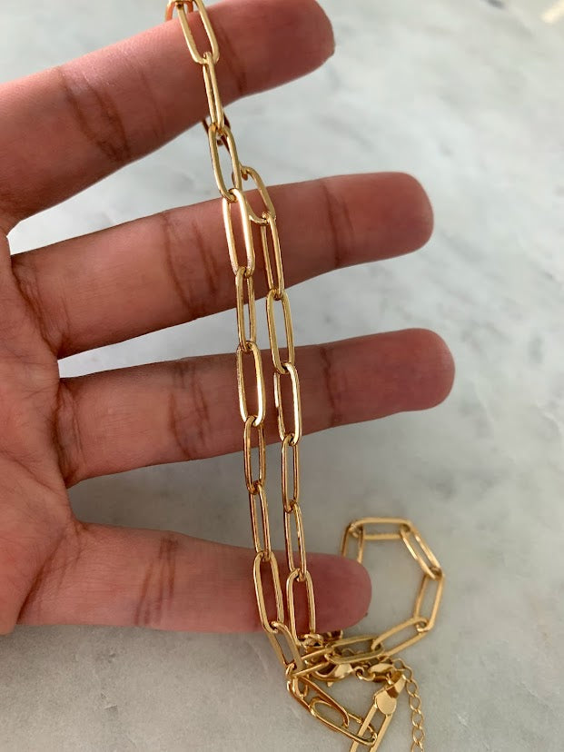Large Oval Link Paperclip Chain Necklace in Gold Filled