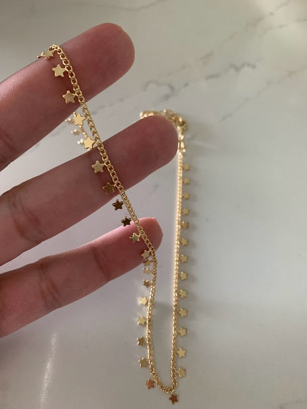 Gold Stars Chain Choker Necklace | Gold-filled | 14"+2" Choker