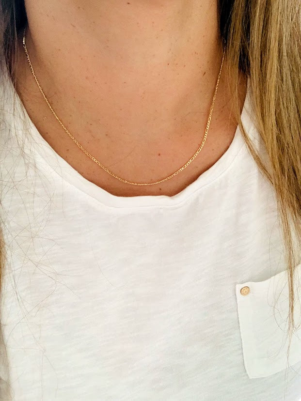 1.2MM Dainty Chain Necklace | Flat Figaro Necklace | Gold-filled | Layering Necklace