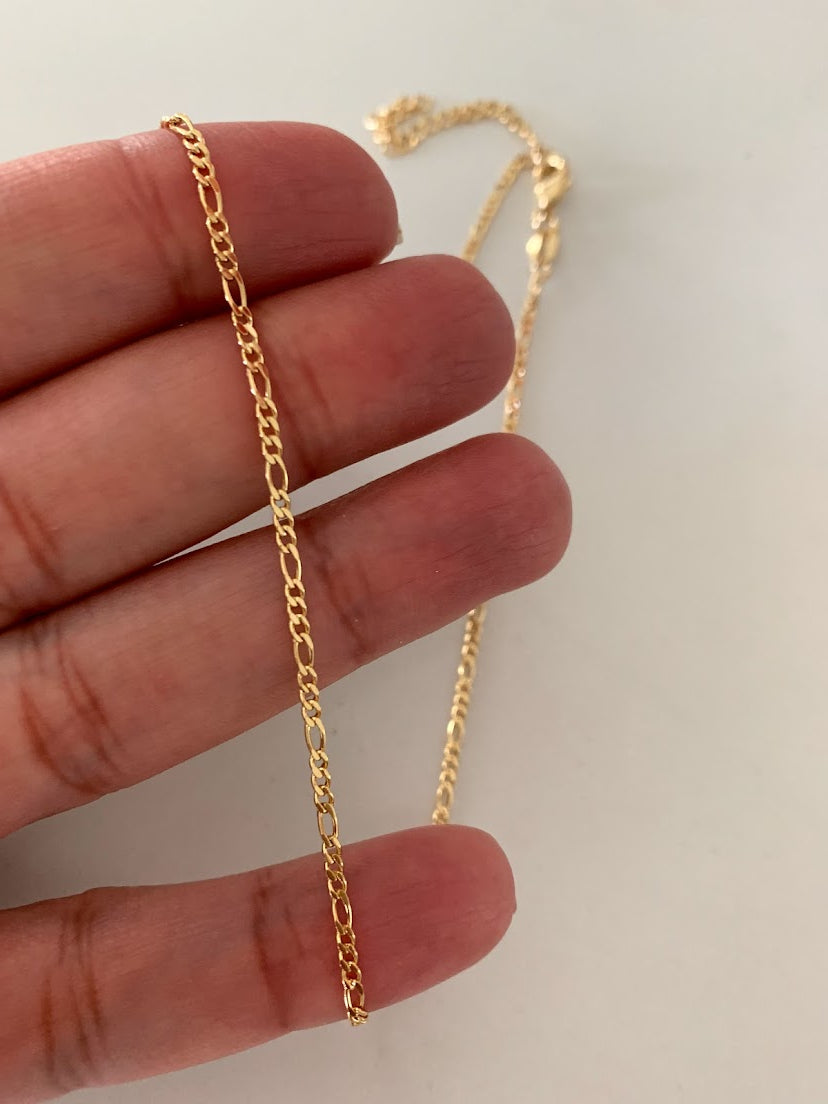1.2MM Dainty Chain Necklace | Flat Figaro Necklace | Gold-filled | Layering Necklace