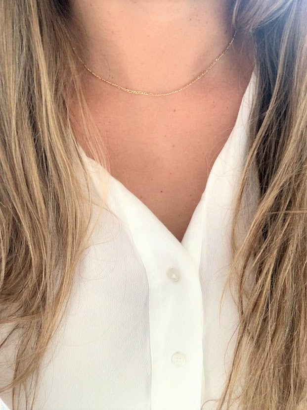 1.2MM Dainty Chain Necklace | Flat Figaro Necklace | Gold-filled | Layering Necklace