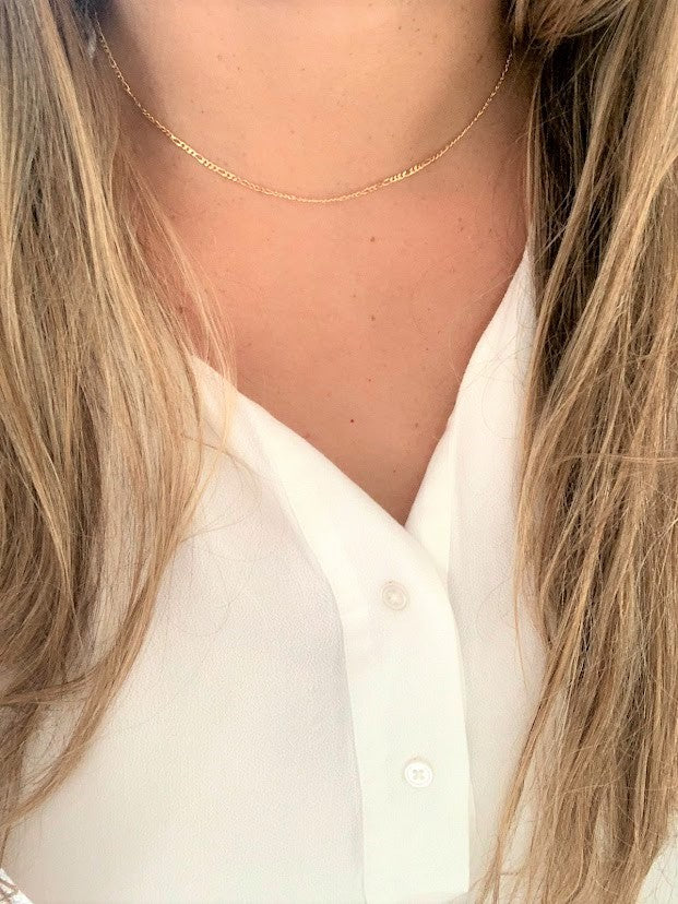 1.2MM Dainty Chain Necklace | Flat Figaro Necklace | Gold-filled | Layering Necklace