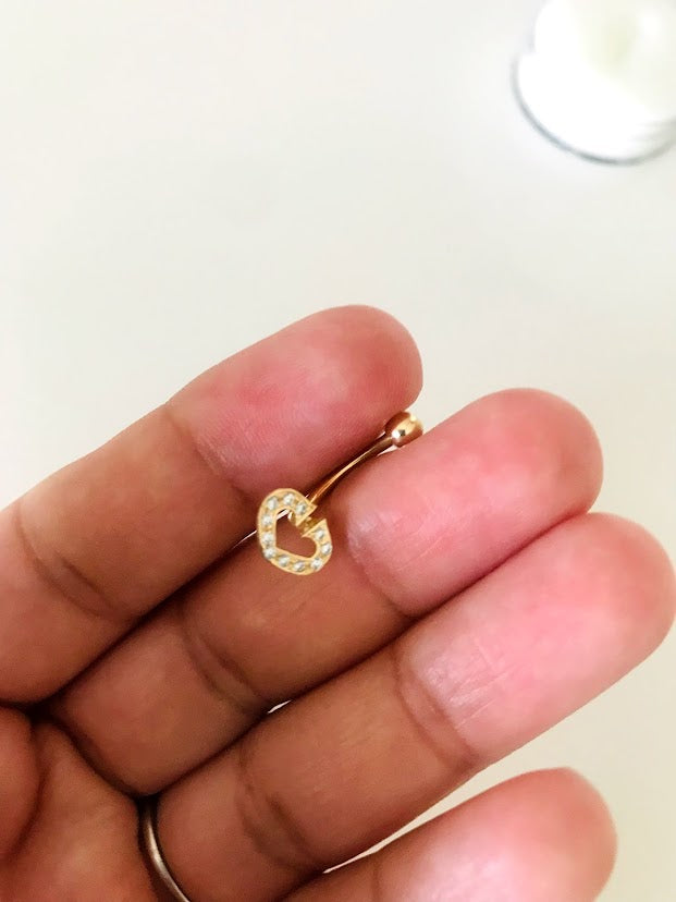 14K Solid Gold | CZ Heart Belly Button Rings | Navel Piercing |Belly Barbell | Belly Button Jewelry | Heart Shaped Navel Piercing