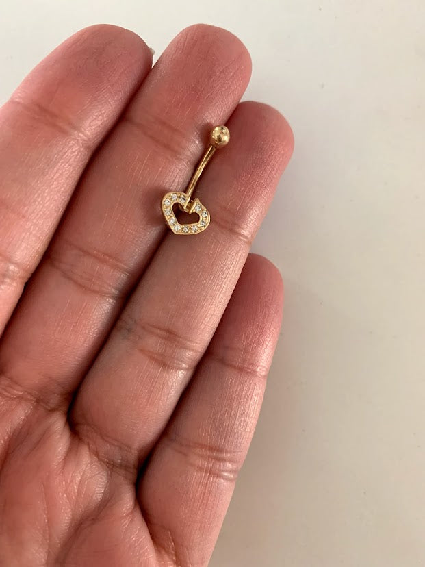 14K Solid Gold | CZ Heart Belly Button Rings | Navel Piercing |Belly Barbell | Belly Button Jewelry | Heart Shaped Navel Piercing