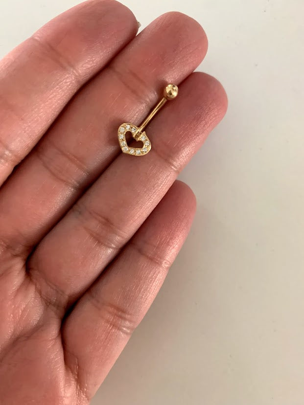14K Solid Gold | CZ Heart Belly Button Rings | Navel Piercing |Belly Barbell | Belly Button Jewelry | Heart Shaped Navel Piercing