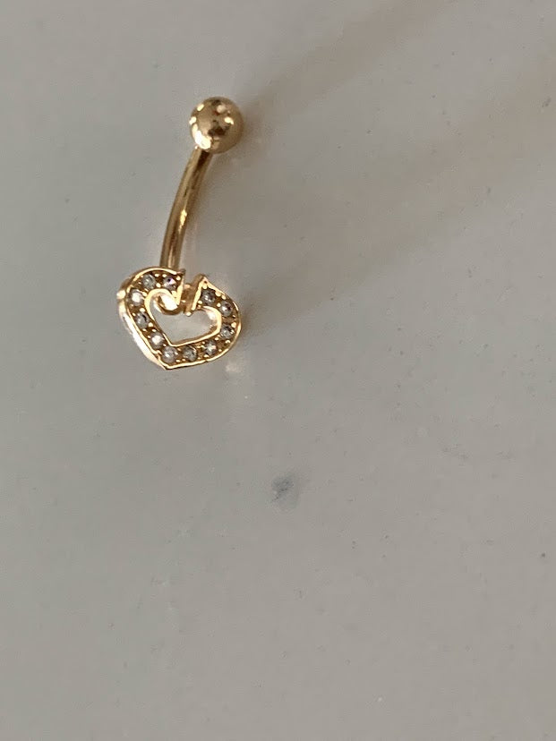 14K Solid Gold CZ Heart Belly Button Piercing Navel Piercing
