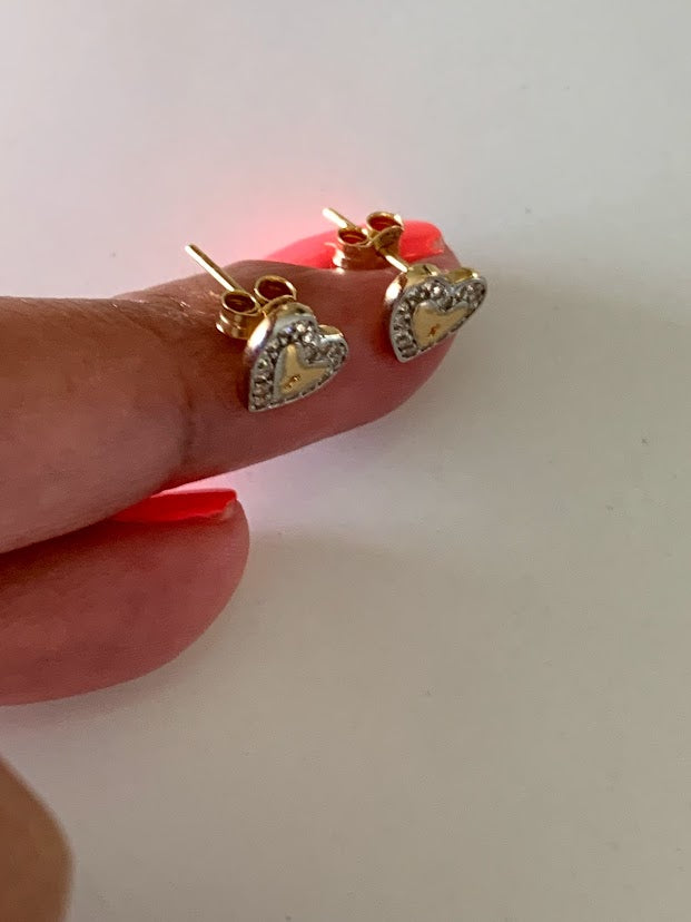 14K Solid Gold CZ Lock Heart Studs