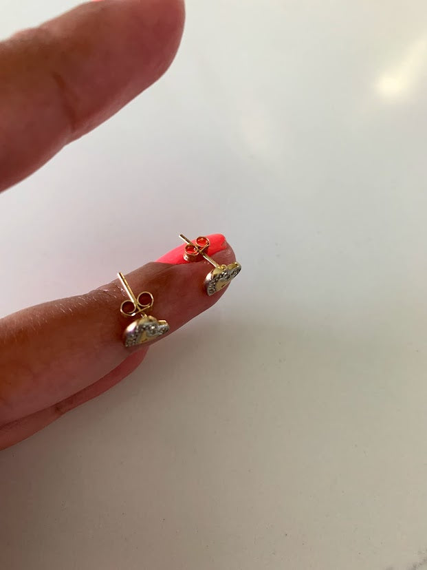 14K Solid Gold CZ Lock Heart Studs