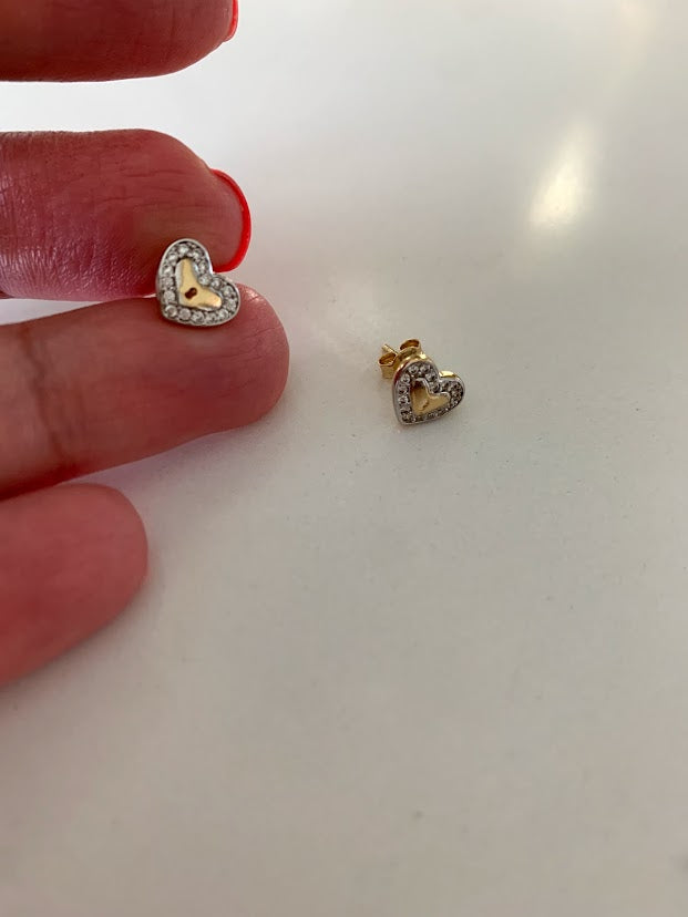 14K Solid Gold CZ Lock Heart Studs