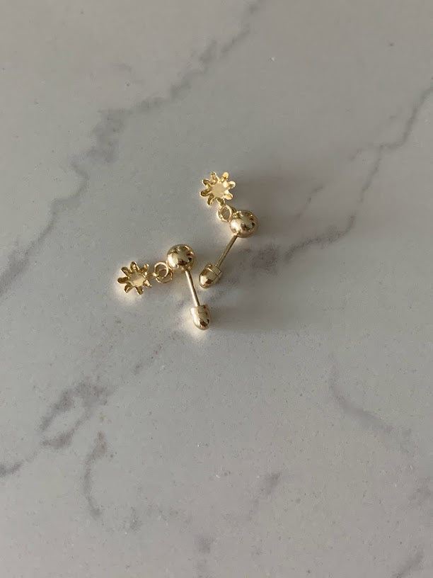 14K Yellow Gold Tiny Star Studs Earrings, Star Earrings, Starburst Yellow Gold Studs, 14K Gold Earrings, Long hanging Earrings