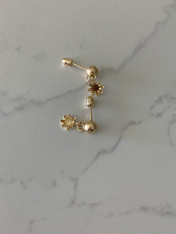 14K Yellow Gold Tiny Star Studs Earrings, Star Earrings, Starburst Yellow Gold Studs, 14K Gold Earrings, Long hanging Earrings