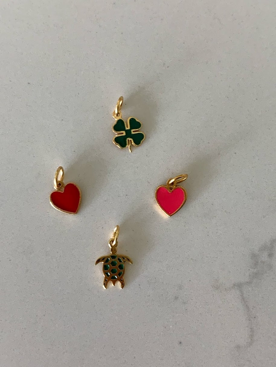 14K Solid Gold Heart, Turtle, Clover Leaf Personalized Charms | Personalized Solid Gold Dainty Pendant | Tiny Gold Charm | Personalized
