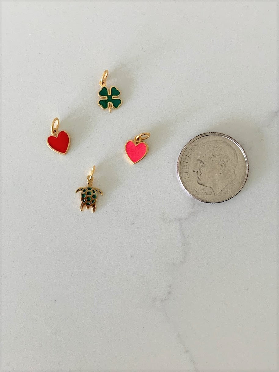 14K Solid Gold Heart, Turtle, Clover Leaf Personalized Charms | Personalized Solid Gold Dainty Pendant | Tiny Gold Charm | Personalized