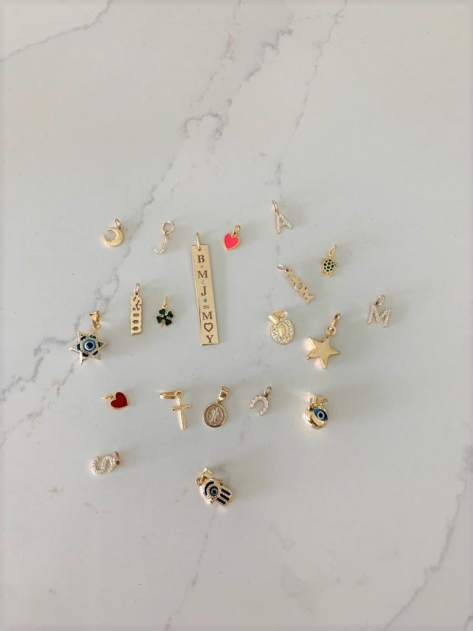 14K Solid Gold Heart, Turtle, Clover Leaf Personalized Charms | Personalized Solid Gold Dainty Pendant | Tiny Gold Charm | Personalized