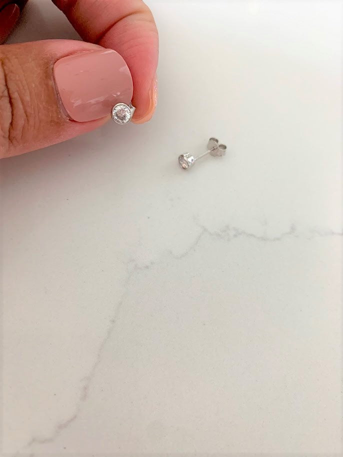 4MM Small Bezel CZ Stud Earrings