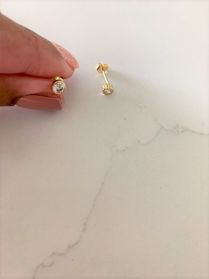 4MM Small Bezel CZ Stud Earrings