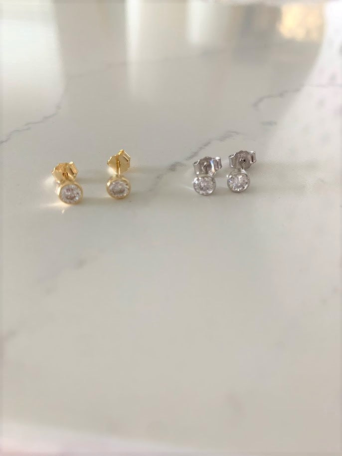 4MM Small Bezel CZ Stud Earrings