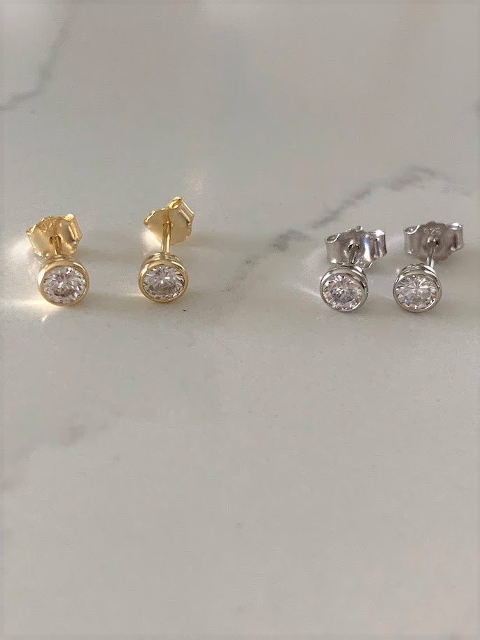 4MM Small Bezel CZ Stud Earrings