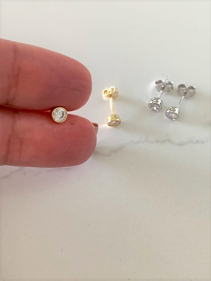 4MM Small Bezel CZ Stud Earrings